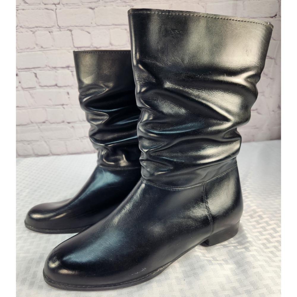 VTG Y2k 80s Black Rubber Insulated Fur Waterproof Rain Snow Heel Boots Size 9